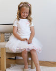 Skirt and T-shirt set with bow milk