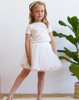 Skirt and T-shirt set with bow milk