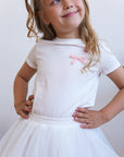 Skirt and T-shirt set with bow milk