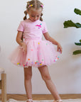 Skirt and T-shirt set with bow pink
