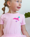 Skirt and T-shirt set with bow pink