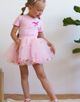 Skirt and T-shirt set with bow pink
