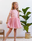Set of skirt and T-shirt with a bow tea rose