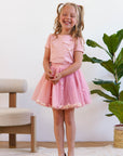 Set of skirt and T-shirt with a bow tea rose