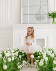 Skirt and long-sleeved set with bow, milky