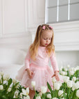 Skirt and long-sleeved set with bow powder