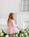 Skirt and long-sleeved set with bow powder