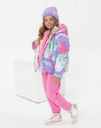 Winter down jacket with designer print