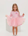 Skirt and long-sleeved set with bow pink
