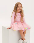 Skirt and long-sleeved set with bow pink