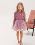 Skirt and long-sleeved set with plum bow