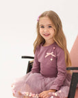 Skirt and long-sleeved set with plum bow