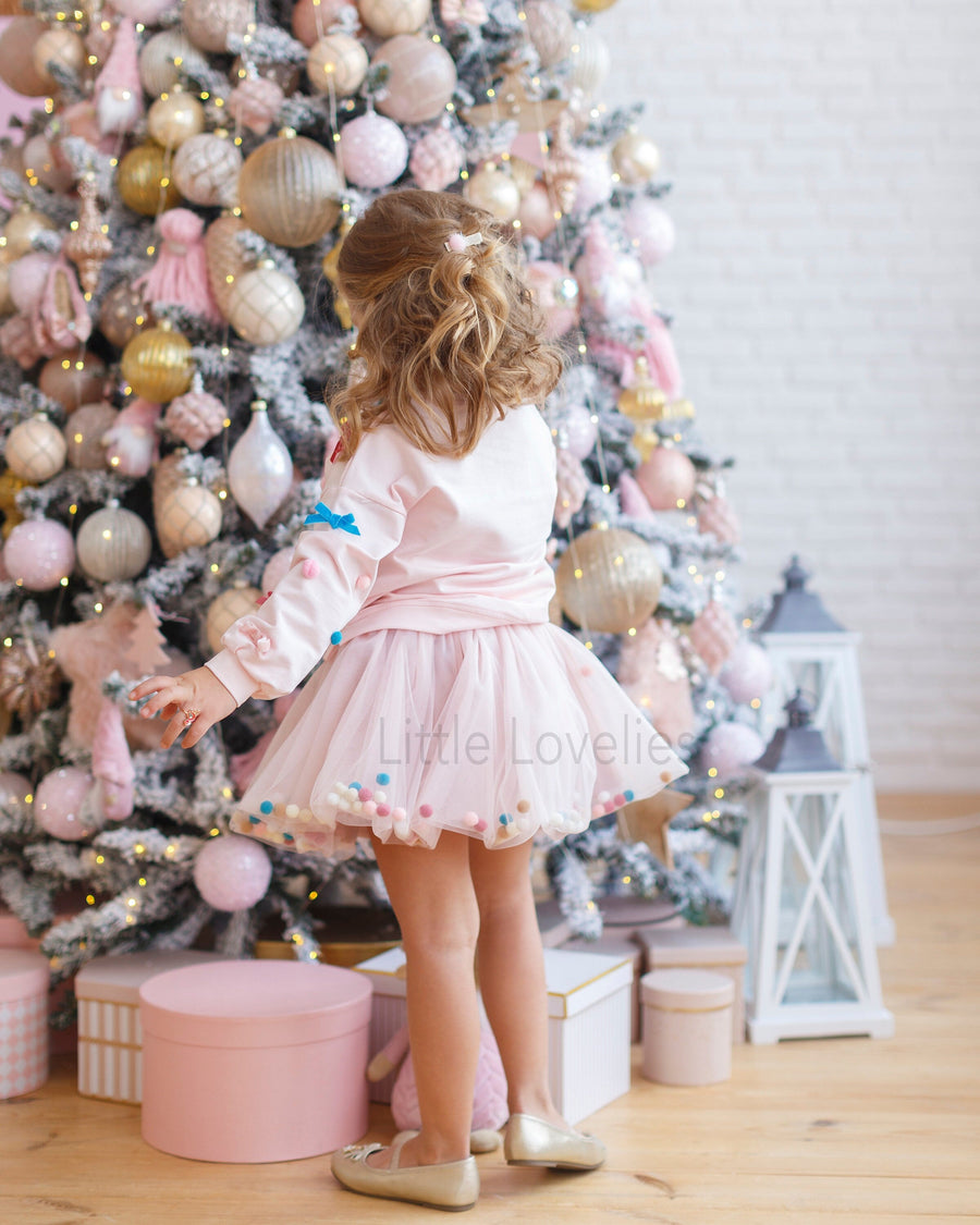 Комплект спідниця та світшот з бантиками пудровий - Little Lovelies - Одяг для маленьких модників